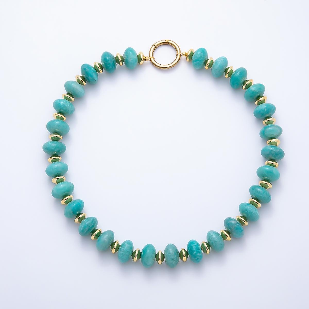 Handcrafted 18K Gold Filled 16mm Blue Turquoise Rondelle Gemstone 19 Inch Chain Necklace Bohemian Summer Chic Jewelry for Her | WA-00302