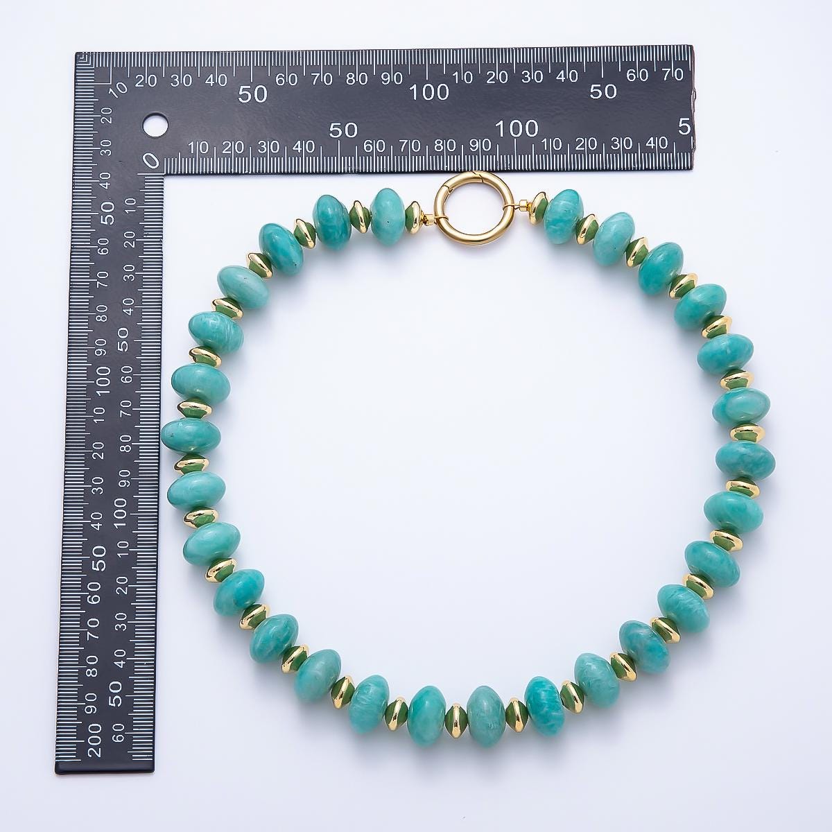 Handcrafted 18K Gold Filled 16mm Blue Turquoise Rondelle Gemstone 19 Inch Chain Necklace Bohemian Summer Chic Jewelry for Her | WA-00302