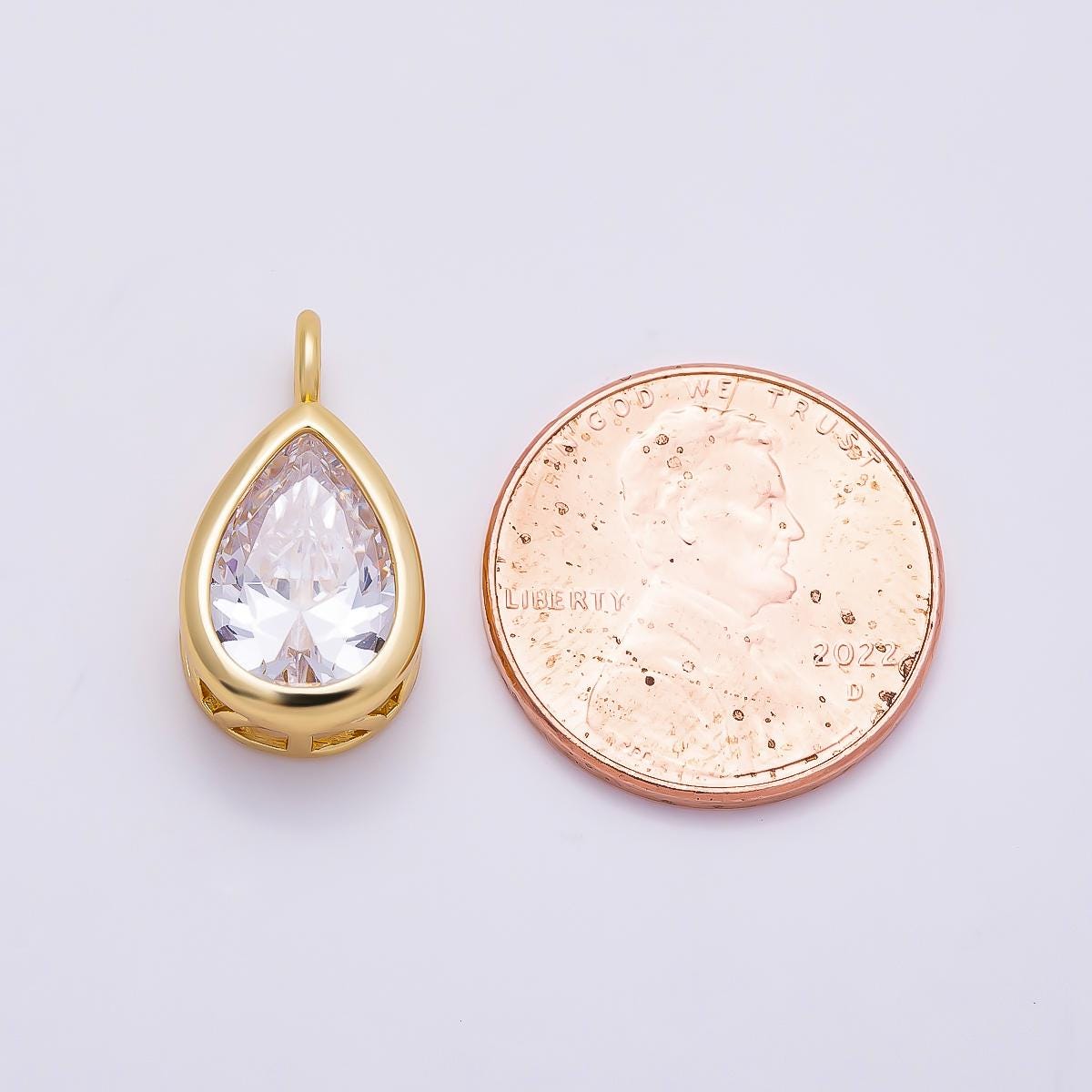 16K Gold Filled 18.5mm Teardrop CZ Bezel Solitaire Pendant in Gold & Silver Drop Birthstone DIY Necklace Earring Making Supply| Charms-01376