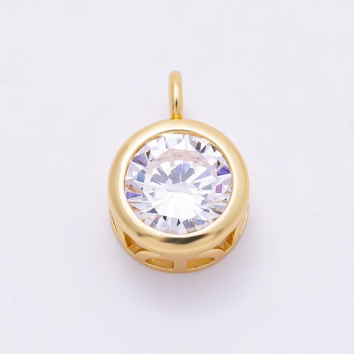 16K Gold Filled 15mm Round CZ Bezel Solitaire Pendant in Gold & Silver | Charms-01378