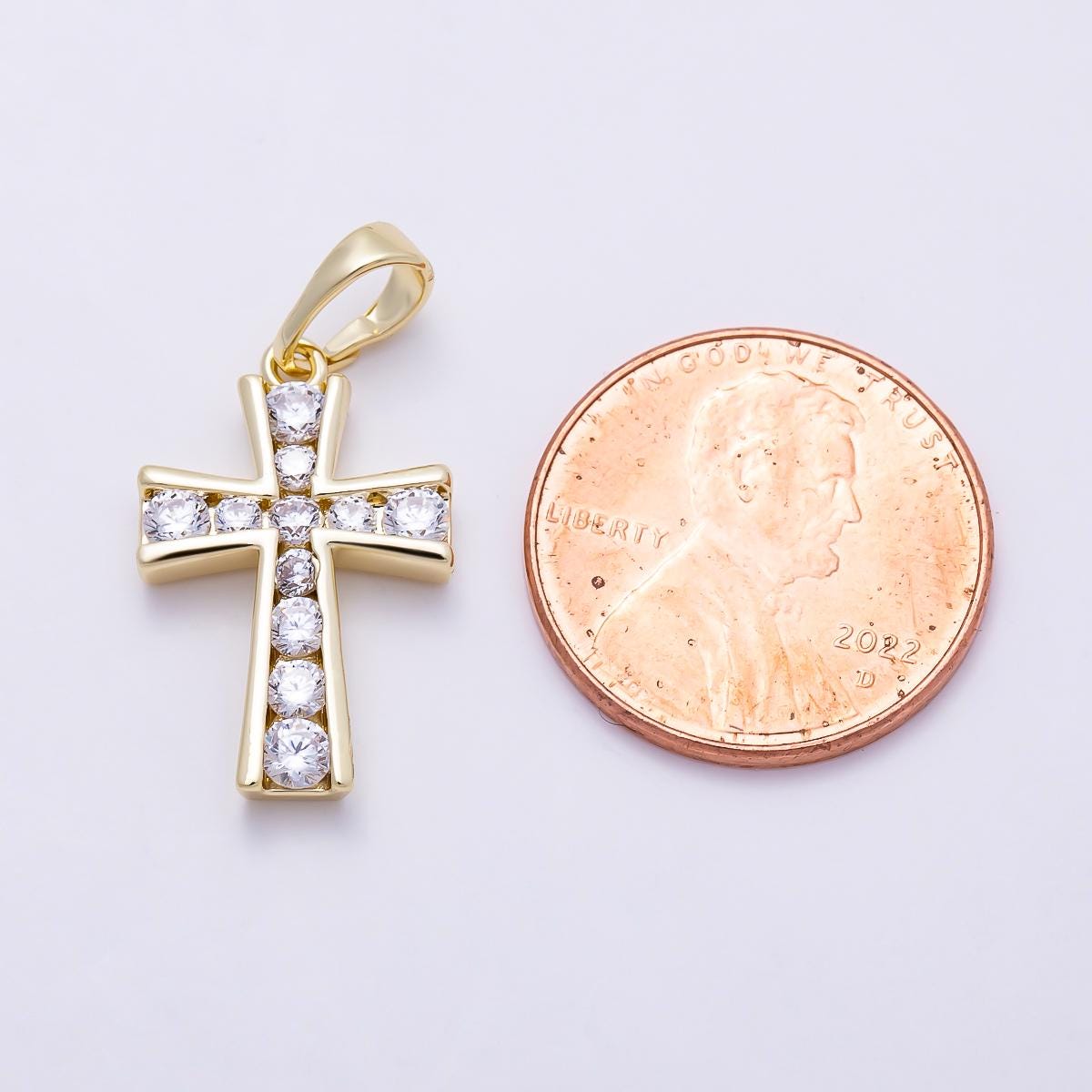 16K Gold Filled 20mm Clear CZ Lined Religious Cross Pendant Crucifix Religious Amulet DIY Jewelry Necklace Supply Gift for Her| Charms-01381
