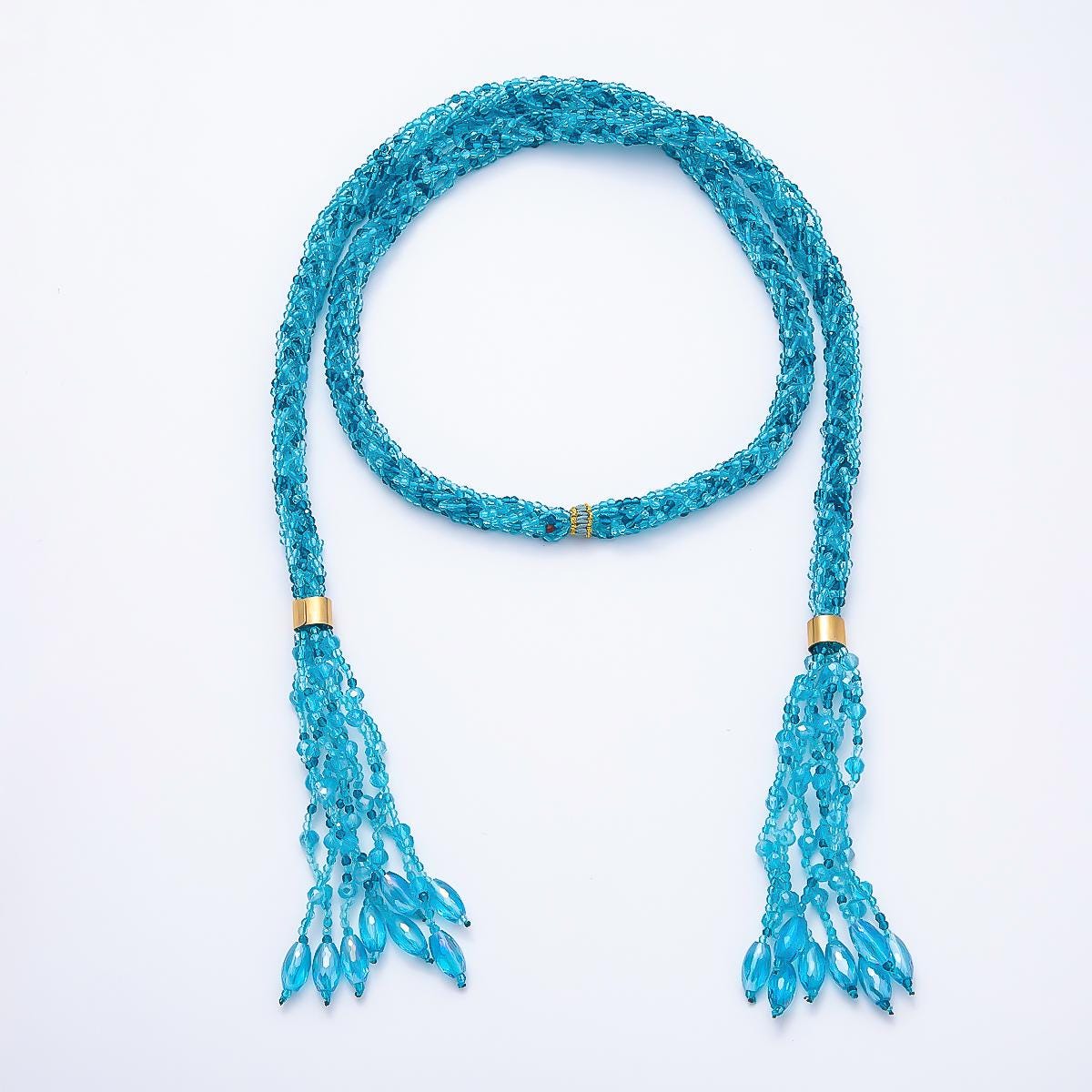 Handmade 7mm Multi Layer Fringe Knot Lariat Multifaceted Crystal Gemstone Chain 36 Inch Necklace Boho Multi Strand Wrap Jewelry | WA-01145