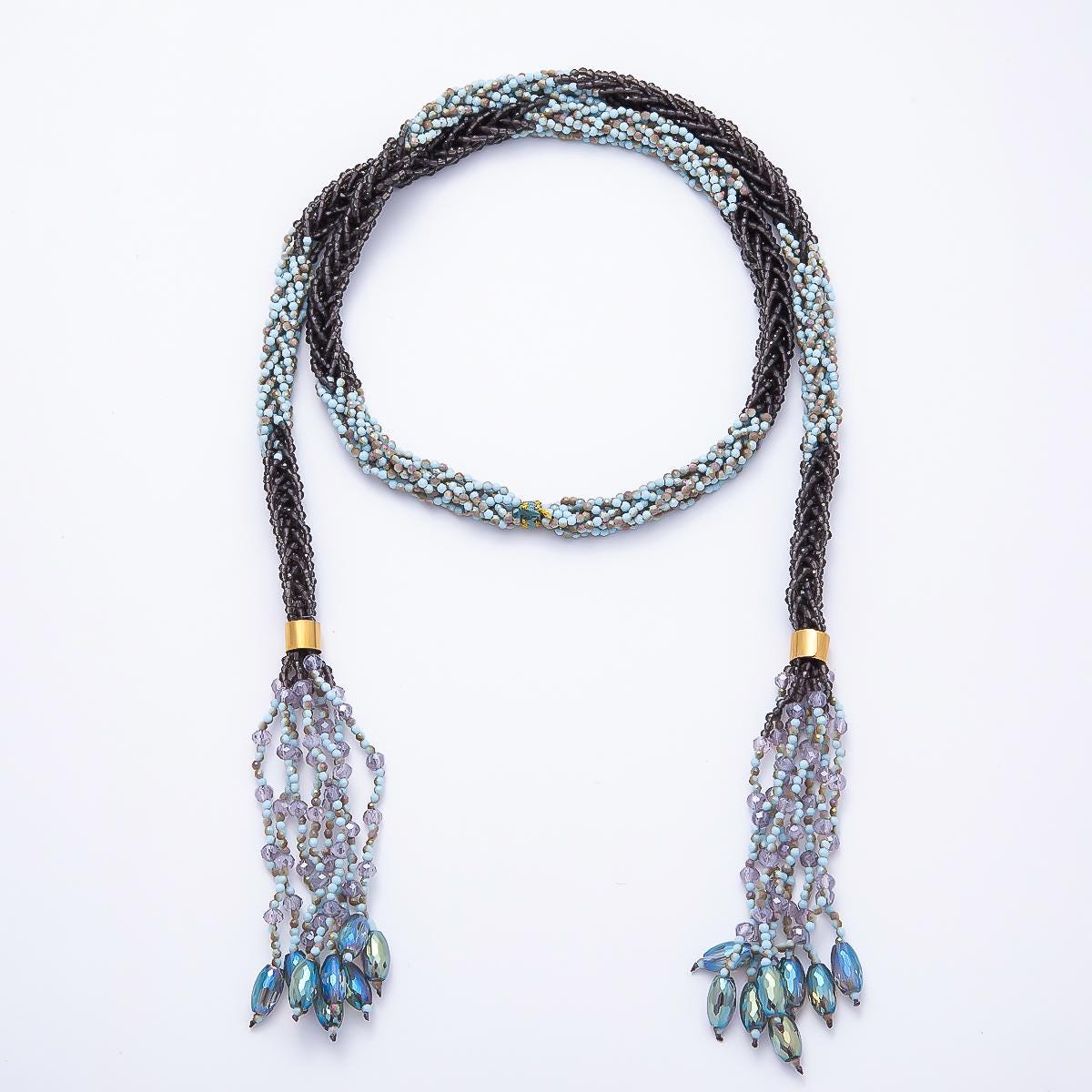 Handmade 7mm Multi Layer Fringe Knot Lariat Multifaceted Crystal Gemstone Chain 36 Inch Necklace Boho Multi Strand Wrap Jewelry | WA-01145