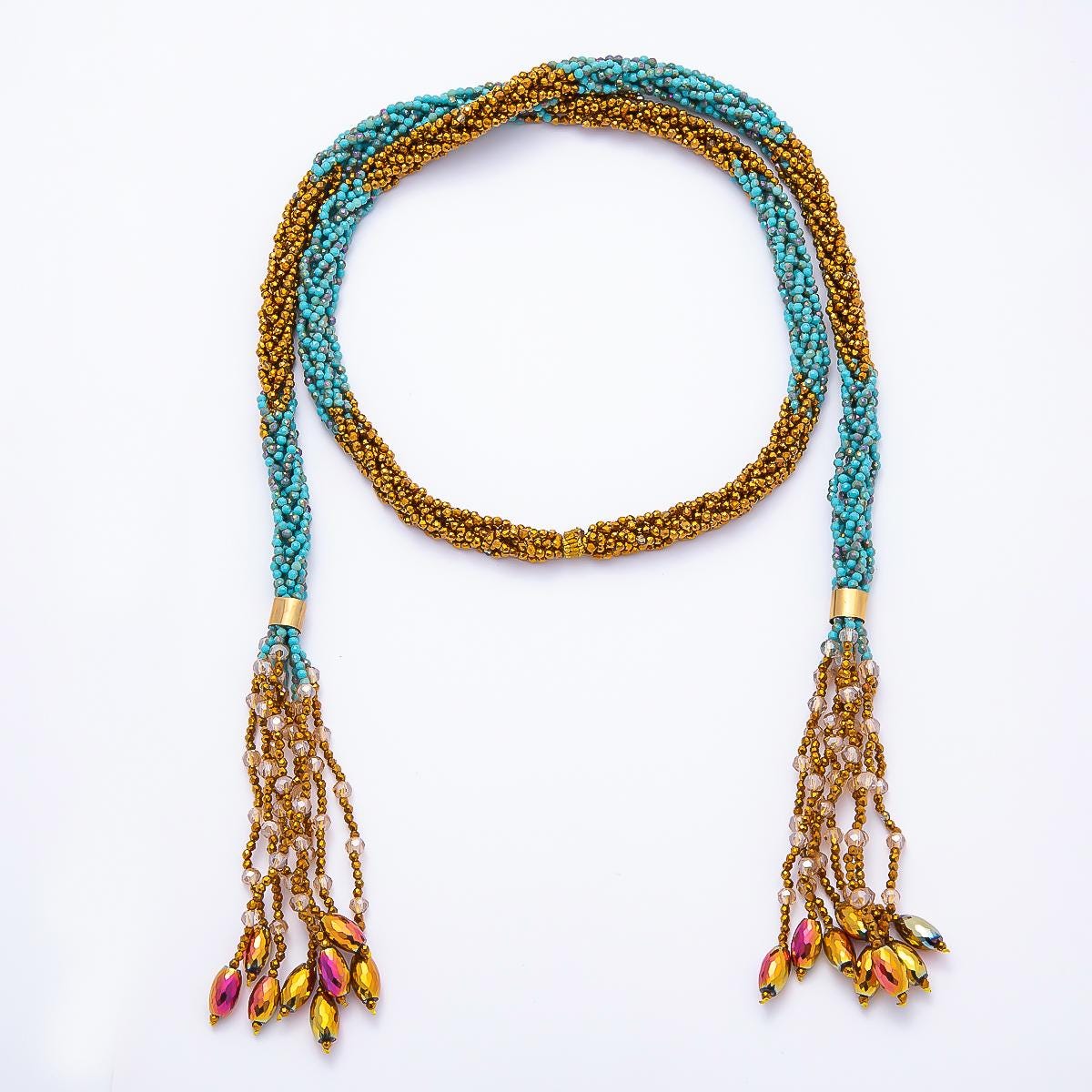 Handmade 7mm Multi Layer Fringe Knot Lariat Multifaceted Crystal Gemstone Chain 36 Inch Necklace Boho Multi Strand Wrap Jewelry | WA-01145