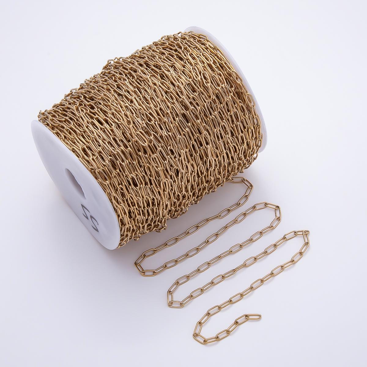 PVD Gold Stainless Steel 10mm x 4mm Minimalist Paperclip Unfinished Chain by Yard Jewelry Making Supplies Wholesale Bulk | Roll-01889