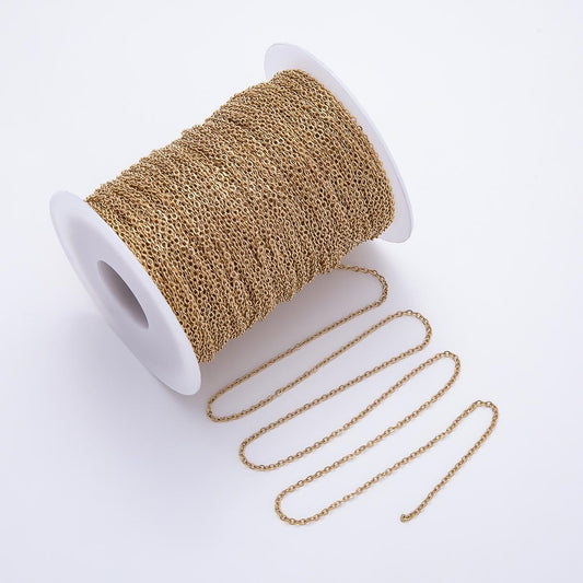 PVD Gold Stainless Steel 2mm Minimalist Cable Unfinished Chain by Yard Wholesale Bulk Jewelry Supply for Necklaces & Bracelets | Roll-01890