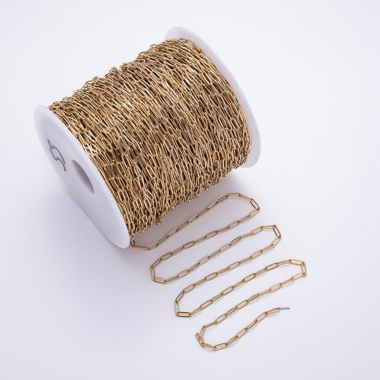 PVD Gold Stainless Steel 8.8mm x 3mm Minimalist Paperclip Unfinished Chain by Yard Wholesale Bulk Jewelry for Necklace Bracelet | Roll-01892