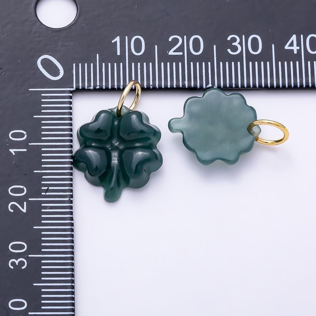 16K Gold Filled 17mm Green Aventurine Gemstone Lucky Clover Charm Carved Gemstone Good Luck Pendant DIY Jewelry Supply | Charms-01476