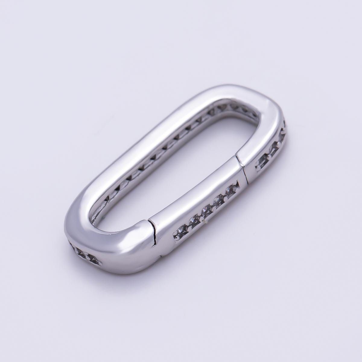 16K Gold Filled 17.5mm Micro Paved CZ Oblong Push Gate Enhancer Findings in Gold & Silver Jewelry Making DIY Component | Findings-00424