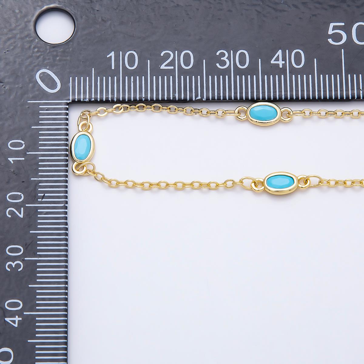 16K Gold Filled 4mm Blue Turquoise Oval Bezel Satellite Gemstone Chain by Yard Wholesale Bulk DIY Jewelry Making Supplies | Roll-01888