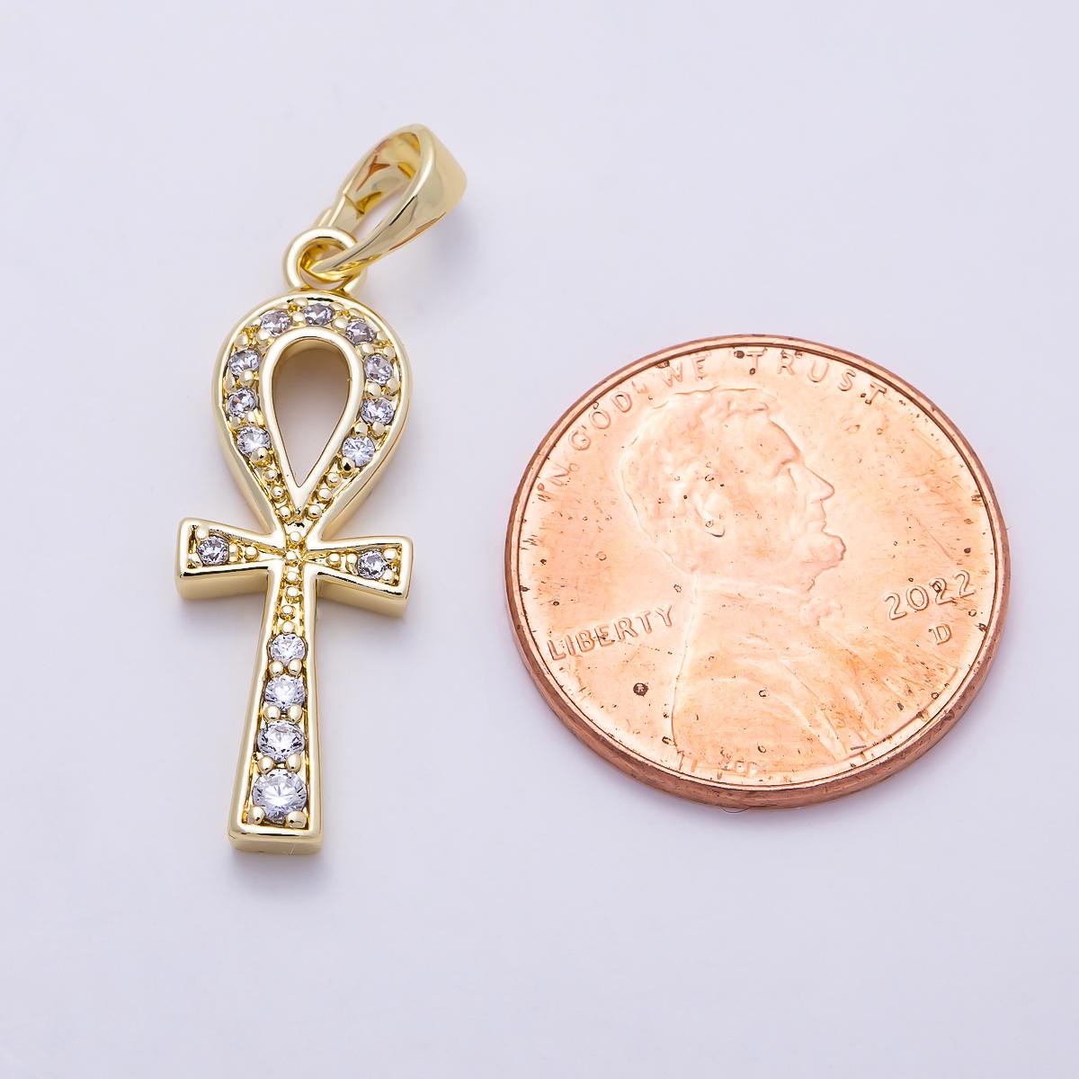 16K Gold Filled 25mm Micro Paved CZ Ankh Cross Religious Pendant Spiritual Protection African History Jewelry Gift for Her | Charms-01393