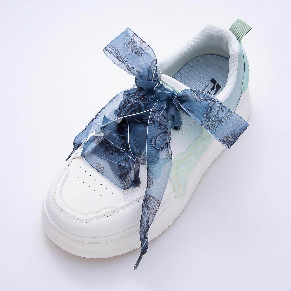 Blue, Green Organza Paisley 55 Inch Sheer Chiffon Ribbon Fabric Shoelace Accessories Elegant Patterned Shoe String Trendy Sneaker | WB-00352