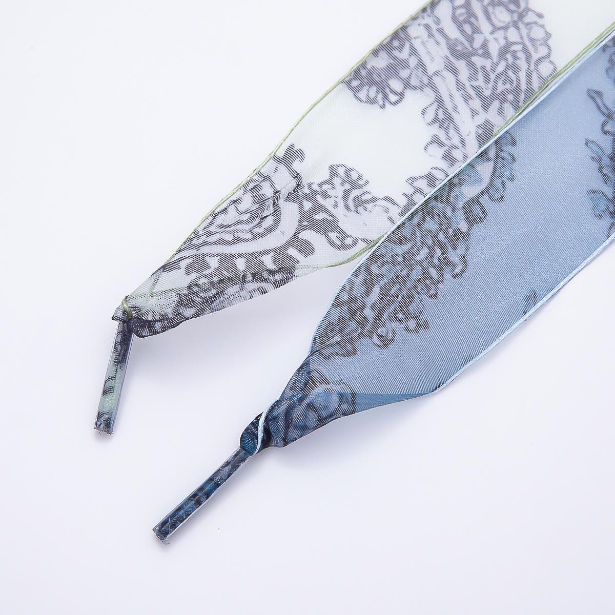 Blue, Green Organza Paisley 55 Inch Sheer Chiffon Ribbon Fabric Shoelace Accessories Elegant Patterned Shoe String Trendy Sneaker | WB-00352