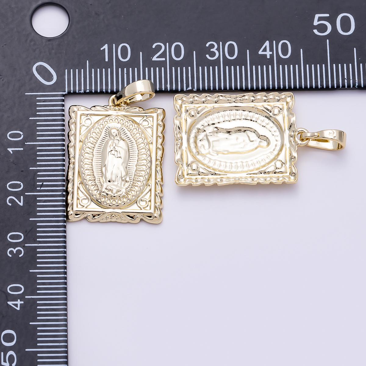 16K Gold Filled 25mm Mother Mary Religious Rectangular Tag Pendant Catholic Protection Jewelry Gift for Her | Charms-01404