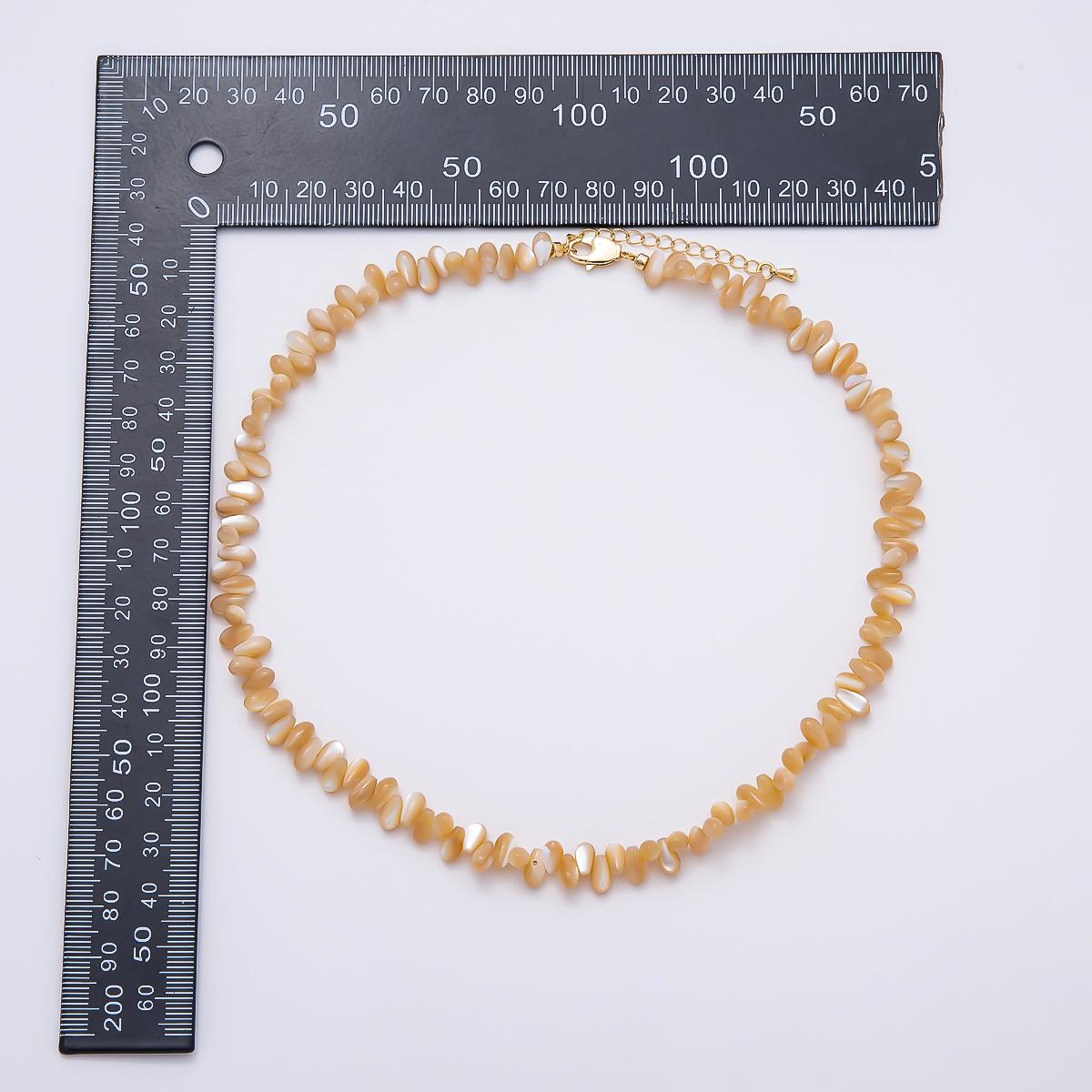 18K Gold Filled 7.5mm Yellow, White Shell Pearl Pebble Gemstone Chain 16.5 Inch Necklace Beach Boho Summer Jewelry Gift for Her | WA-00400
