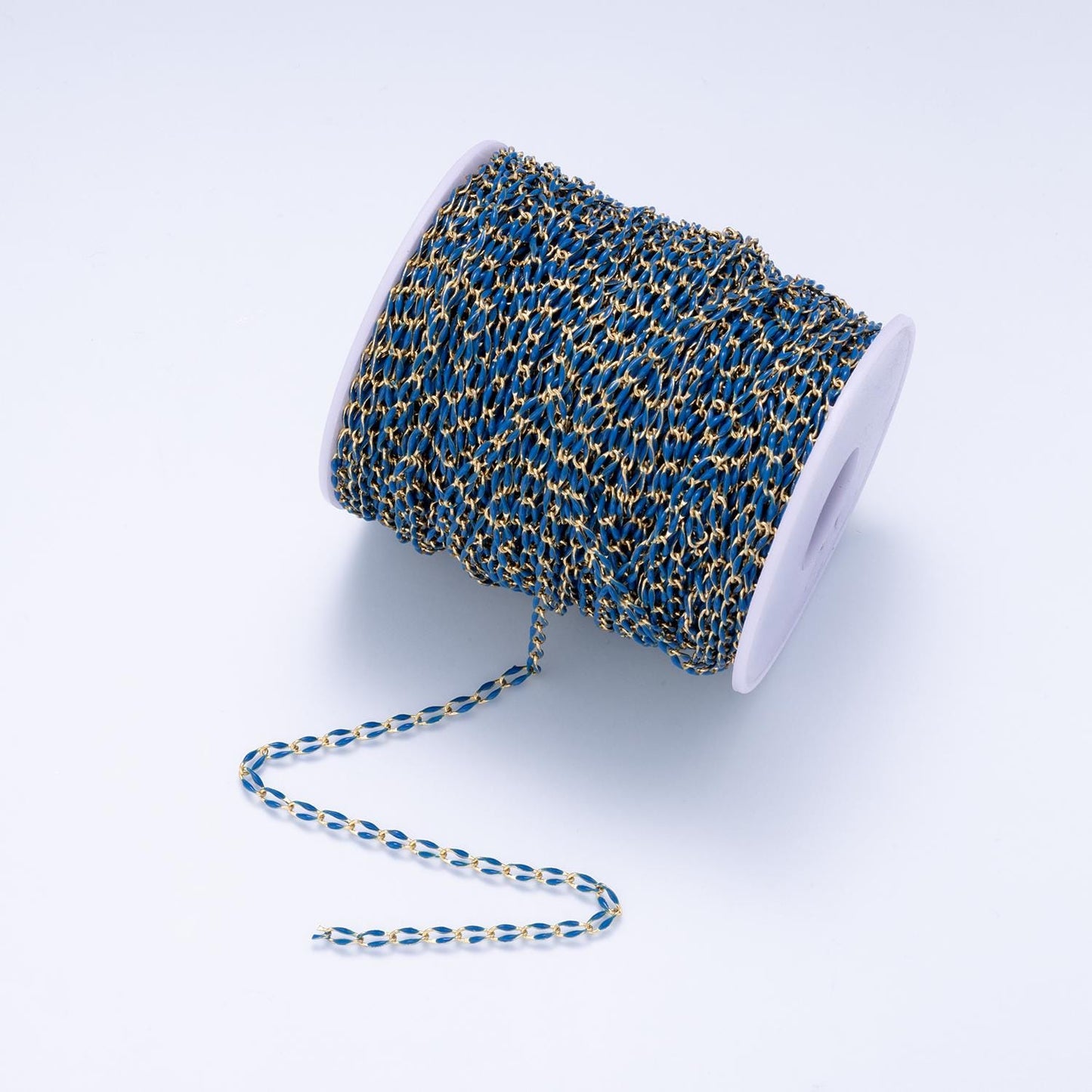 16K Gold Filled 3mm Dark Blue Enamel Link Unfinished Chain by Yard Wholesale Bulk DIY Necklace Bracelet Jewelry Making Supply | Roll-01882