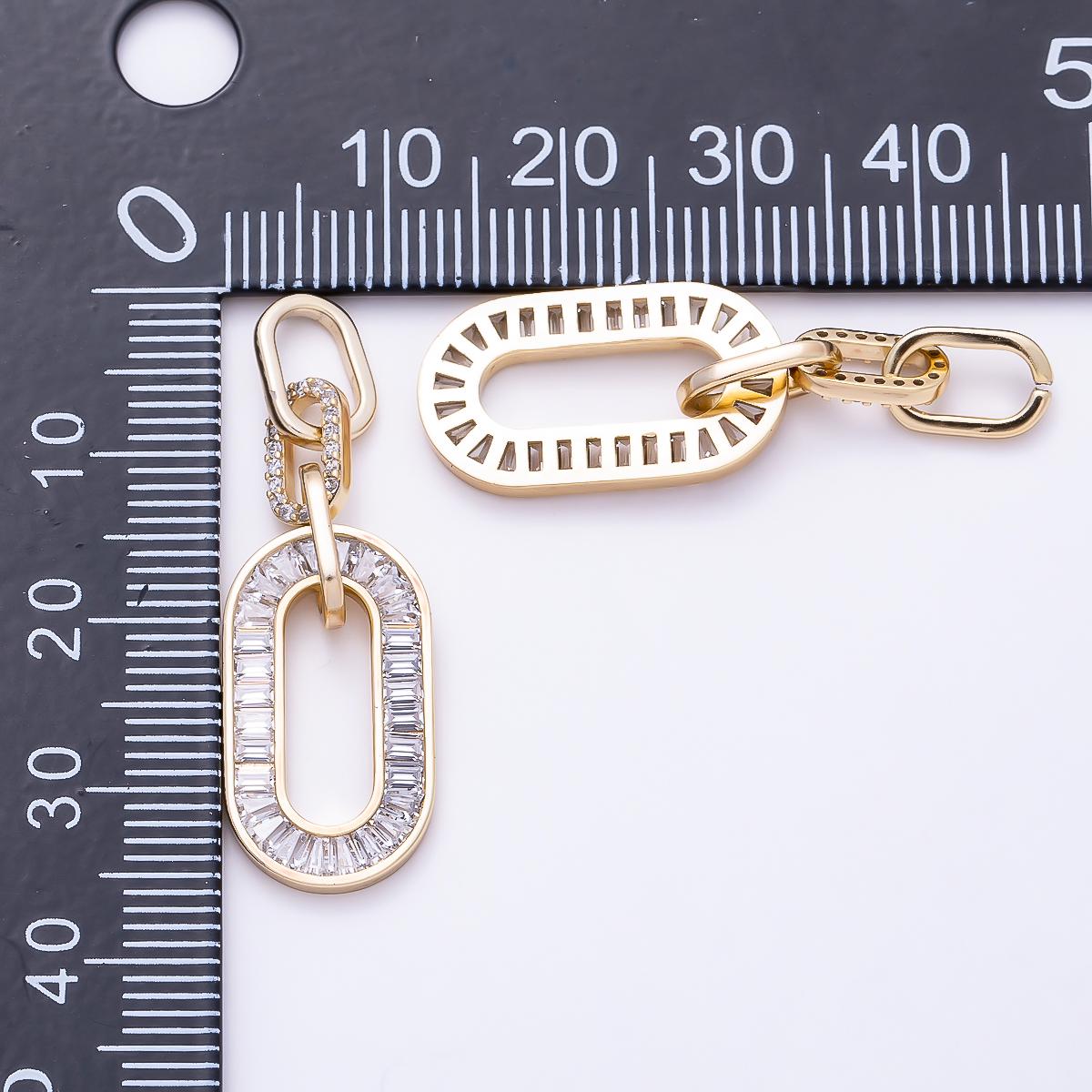 14k Gold Filled 39mm Gold Baguette Paperclip Charm Oval Link Geometric Necklace Pendant Trendy Edgy Luxury Jewelry Gift Her | CHARMS-01411