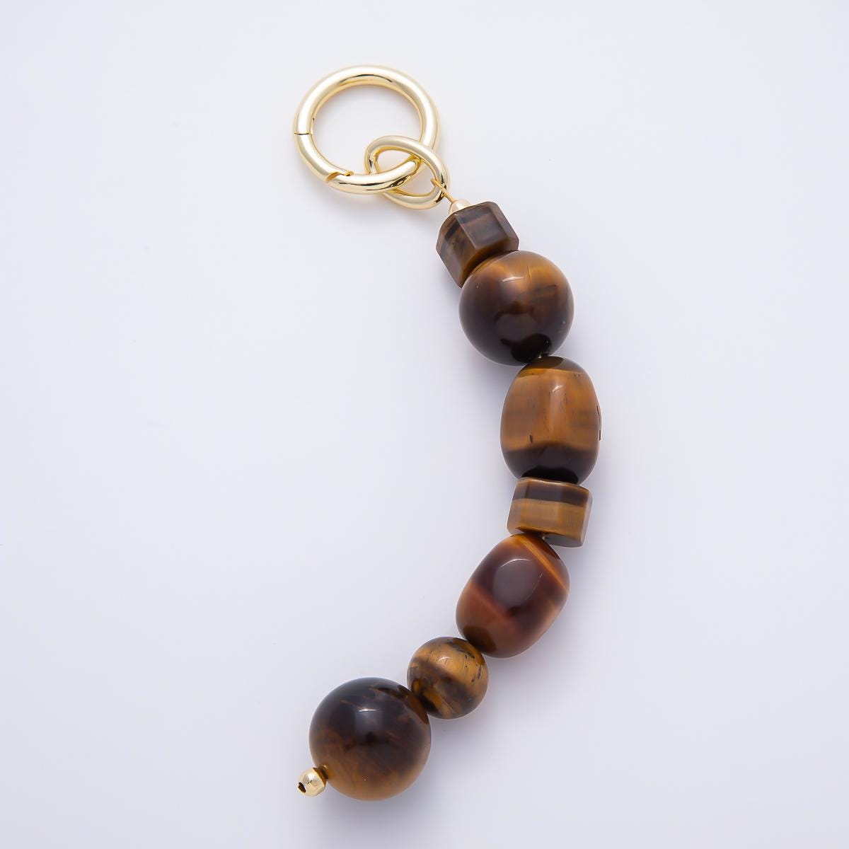 Handmade 16K Gold Filled 6 Inch Tiger Eye Gemstone Bag Charm Keychain Push Gate Boho Purse Accessory Gift for Him or Her | WB-00372