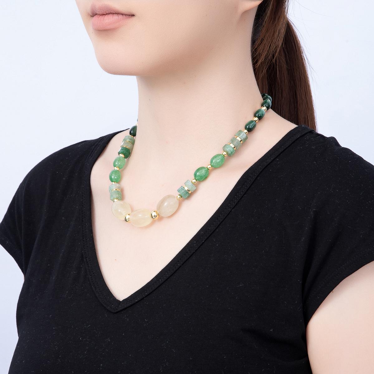 Handmade 16K Gold Filled 8mm Green Aventurine Gradient Gemstone Chain 18 Inch Necklace w. Dual Push Gate Charm Holder | WA-01485