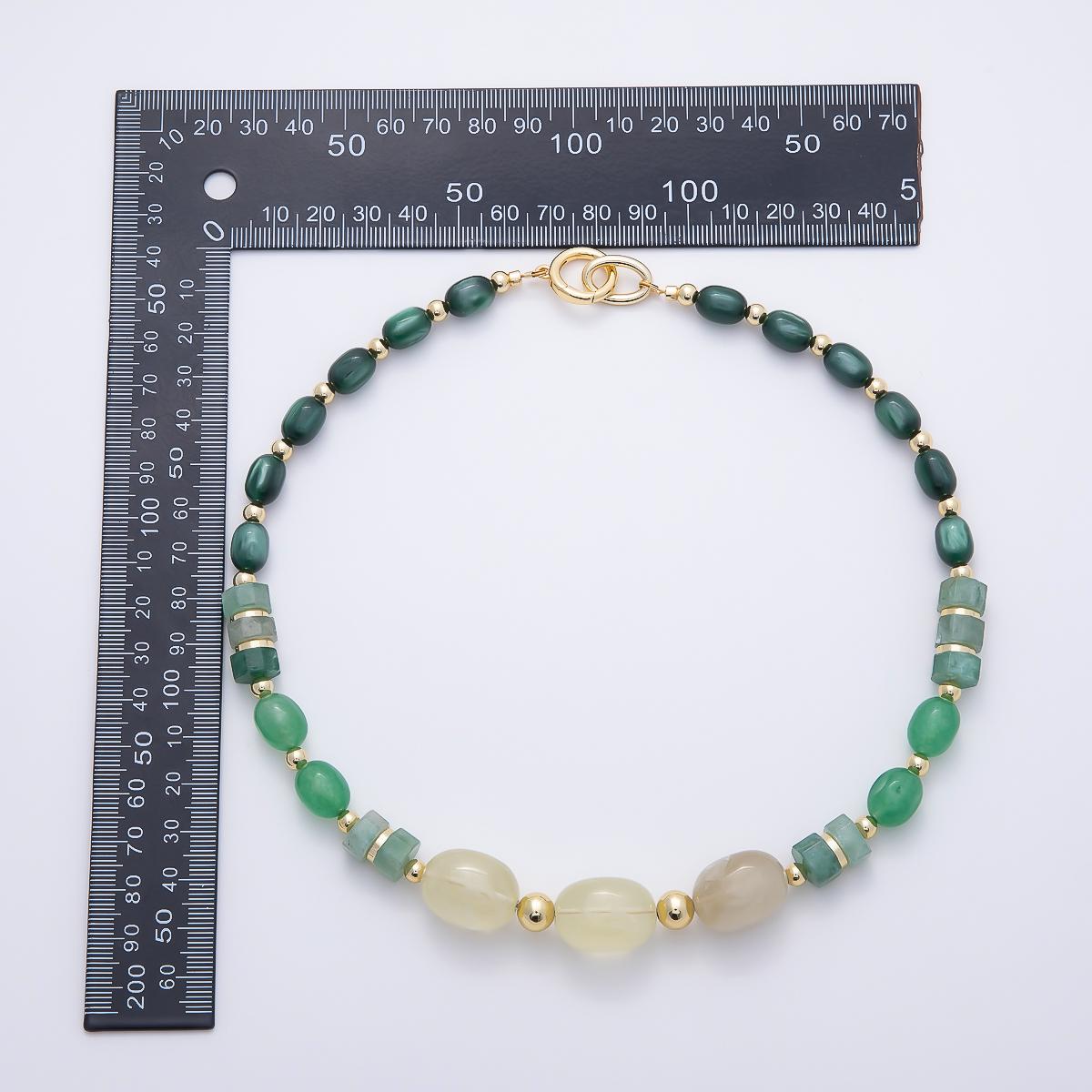 Handmade 16K Gold Filled 8mm Green Aventurine Gradient Gemstone Chain 18 Inch Necklace w. Dual Push Gate Charm Holder | WA-01485