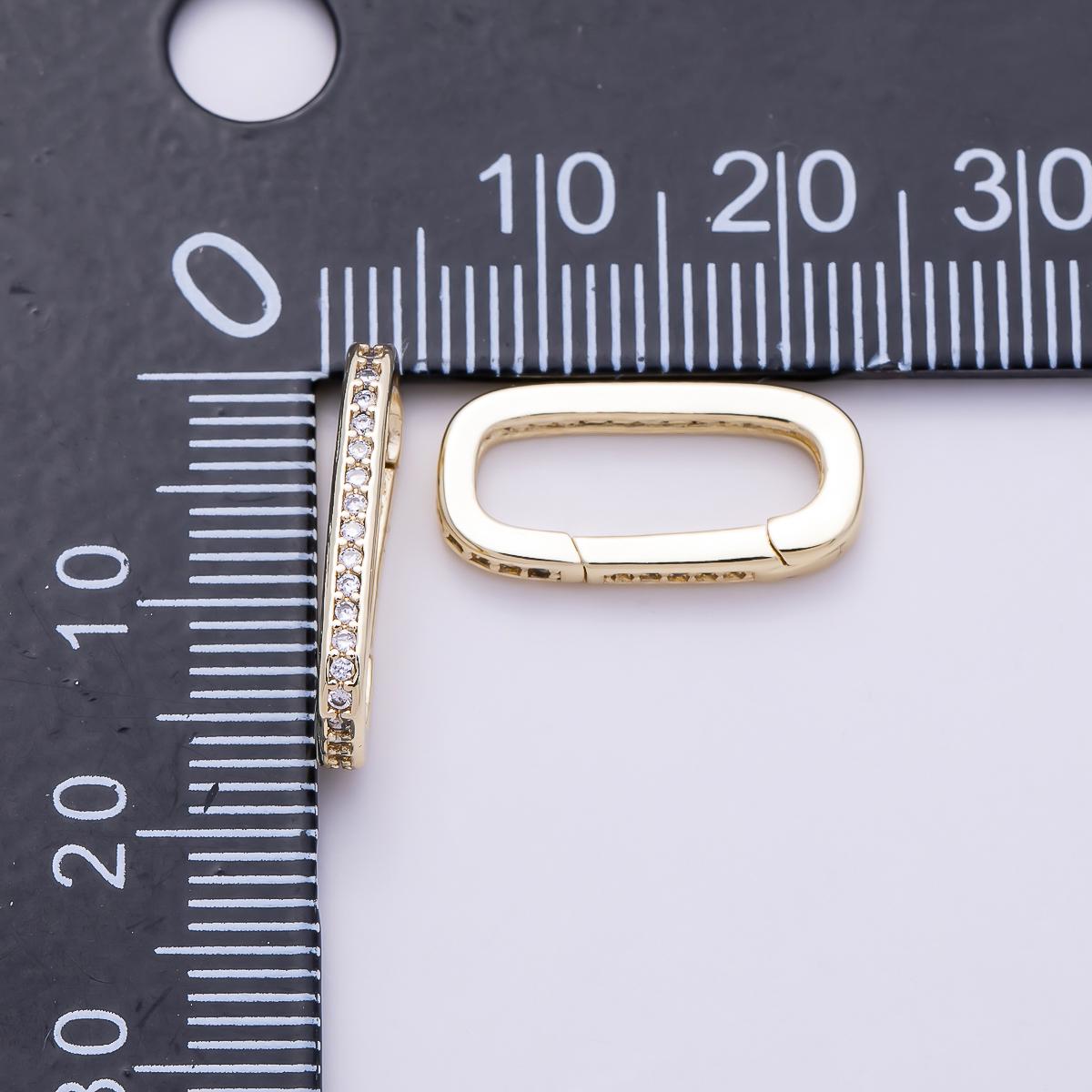 16K Gold Filled 17.5mm Micro Paved CZ Oblong Push Gate Enhancer Findings in Gold & Silver Oval Spring Charm Connector | Findings-00424