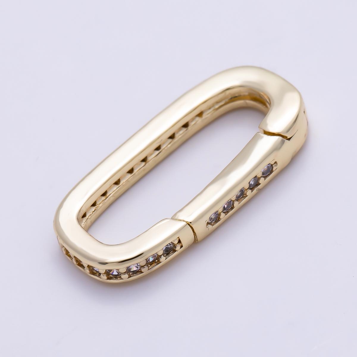 16K Gold Filled 17.5mm Micro Paved CZ Oblong Push Gate Enhancer Findings in Gold & Silver Oval Spring Charm Connector | Findings-00424