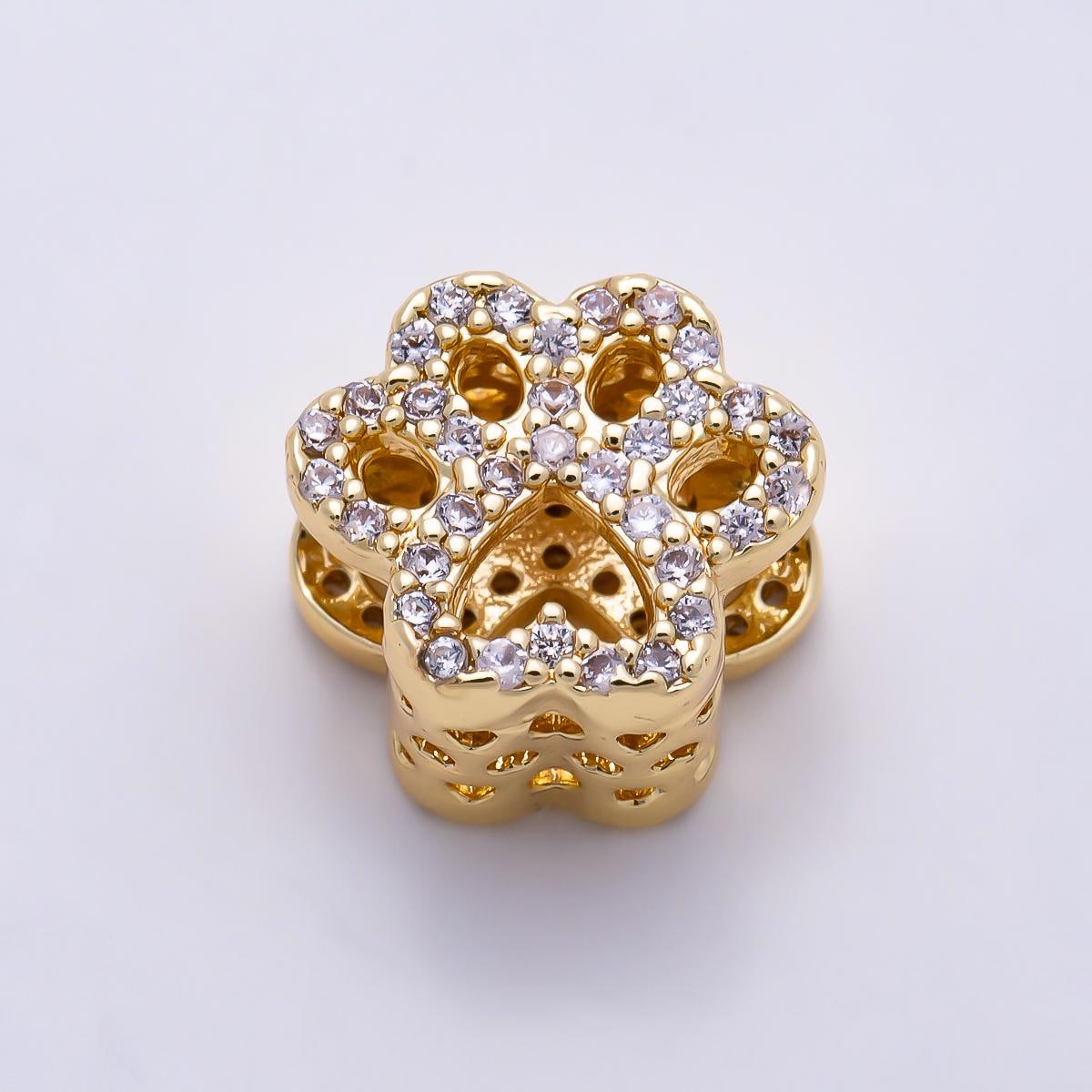 16K Gold Filled 10mm Micro Paved CZ Animal Paw Print Bead in Gold & Silver DIY Jewelry Making Supply custom Necklace Bracelet | Beads-00527