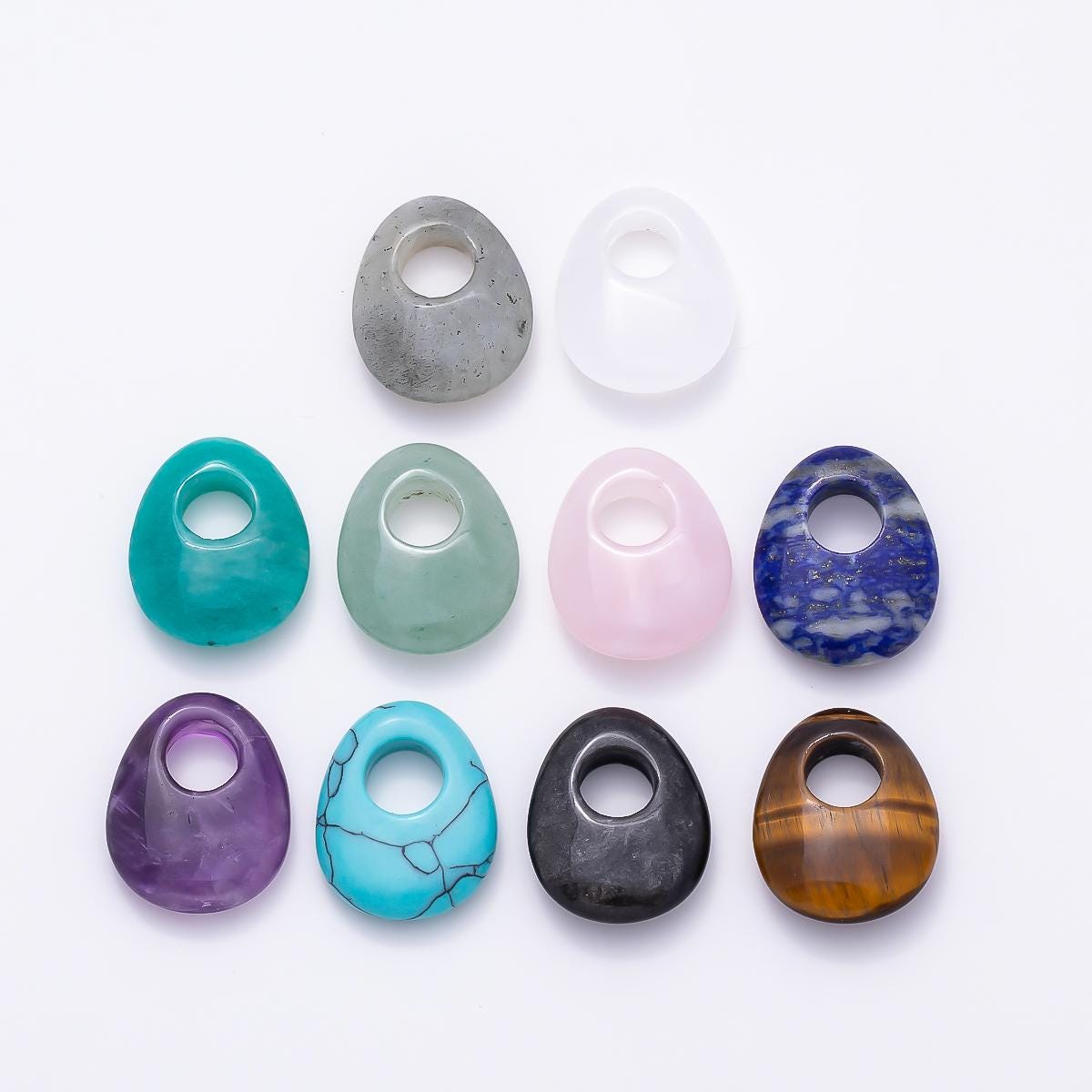 Gemstone Oval Donut Pendant Beads Cord Necklace Charm Drop Charm Semi Precious Stone Findings-470