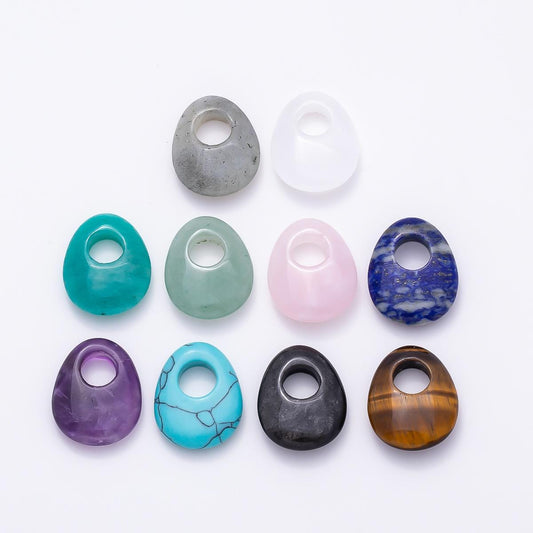 Gemstone Oval Donut Pendant Beads Cord Necklace Charm Drop Charm Semi Precious Stone Findings-470