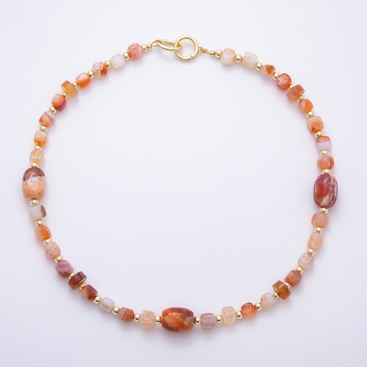 Handmade 14K Gold Filled Orange Natural Gemstone 20.5 Inch Necklace Pastel Papaya Beaded Necklace | WA-1657
