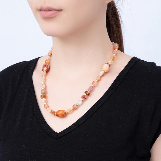 Handmade 14K Gold Filled Orange Natural Gemstone 20.5 Inch Necklace Pastel Papaya Beaded Necklace | WA-1657