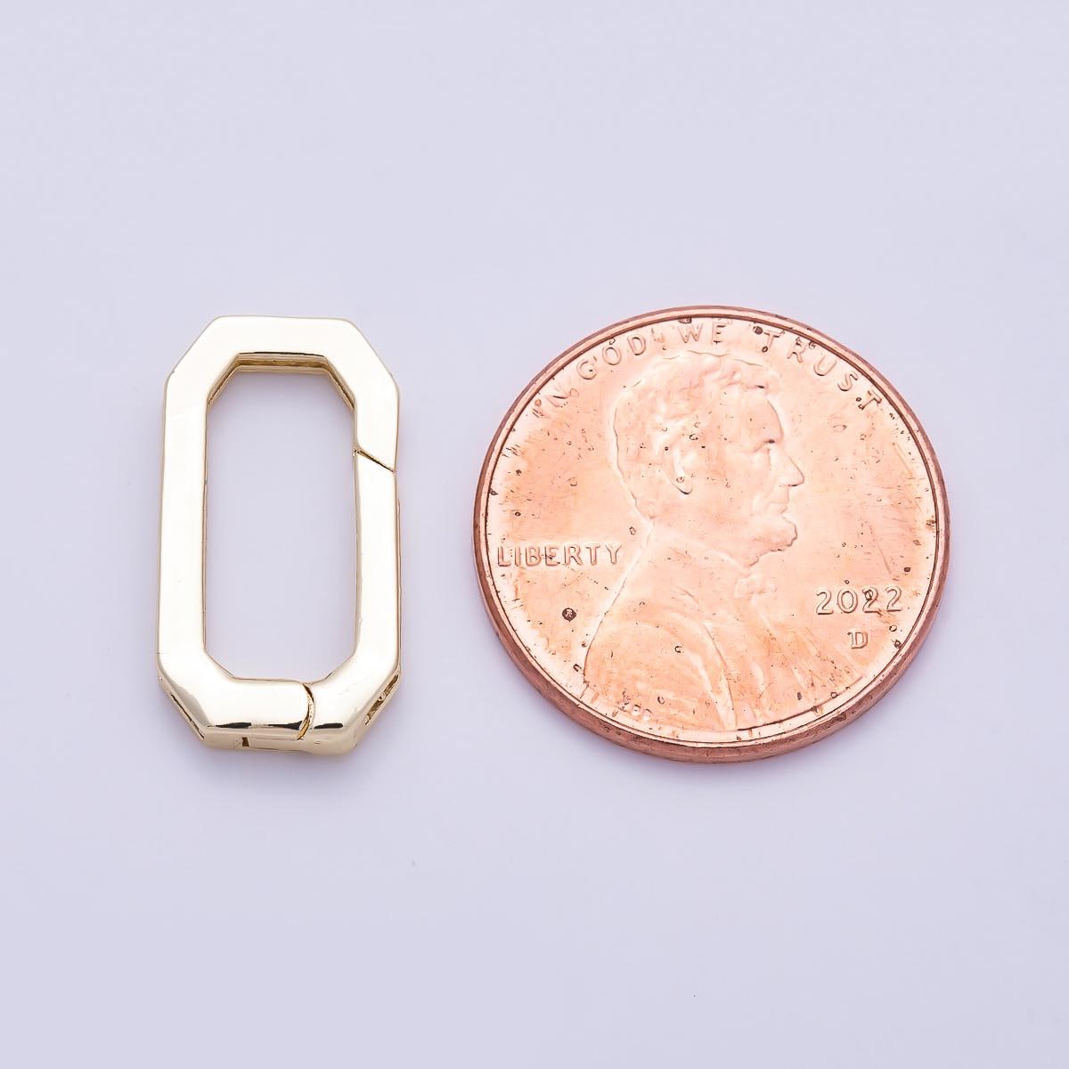 16K Gold Filled 18mm Micro Paved CZ Edged Oblong Push Gate Enhancer Findings in Gold & Silver Karabiner Clasp Charm Holder | Findings-00428