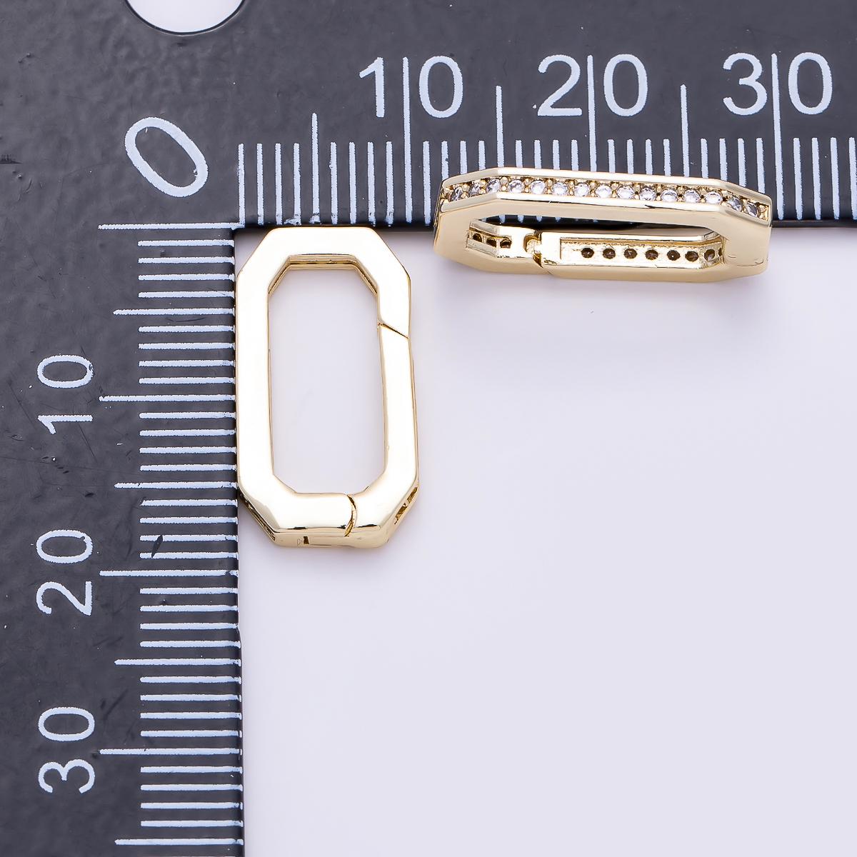 16K Gold Filled 18mm Micro Paved CZ Edged Oblong Push Gate Enhancer Findings in Gold & Silver Karabiner Clasp Charm Holder | Findings-00428