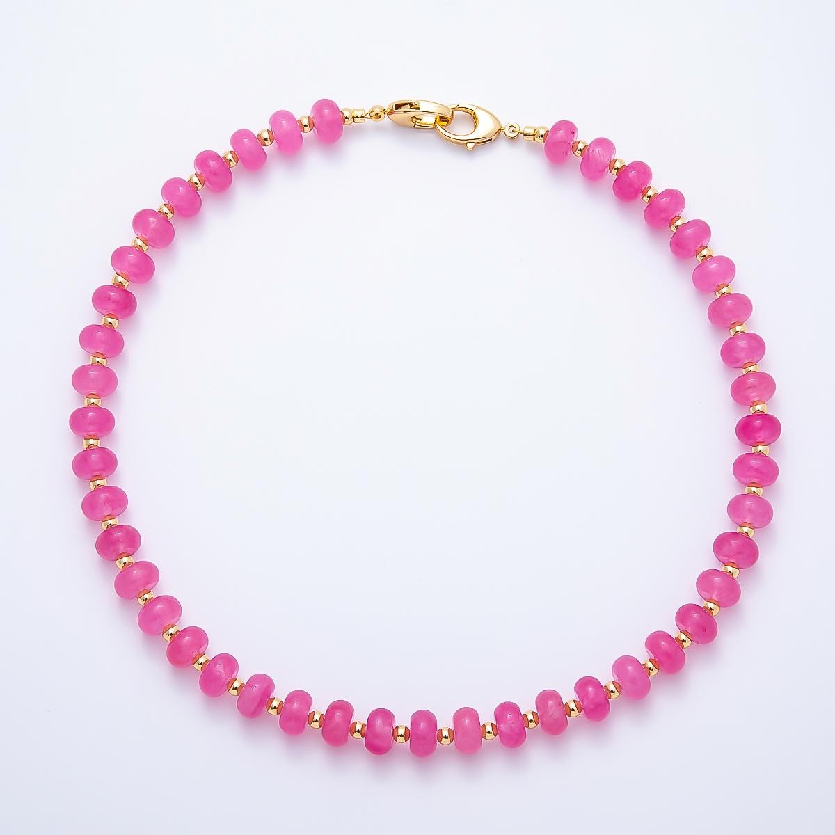 16K Gold Filled 4mm Pink Agate Bead Rondelle Gemstone Chain 18 Inch Necklace w. Dual Closure Gold Accents Trendy Summer Necklace | WA-01740