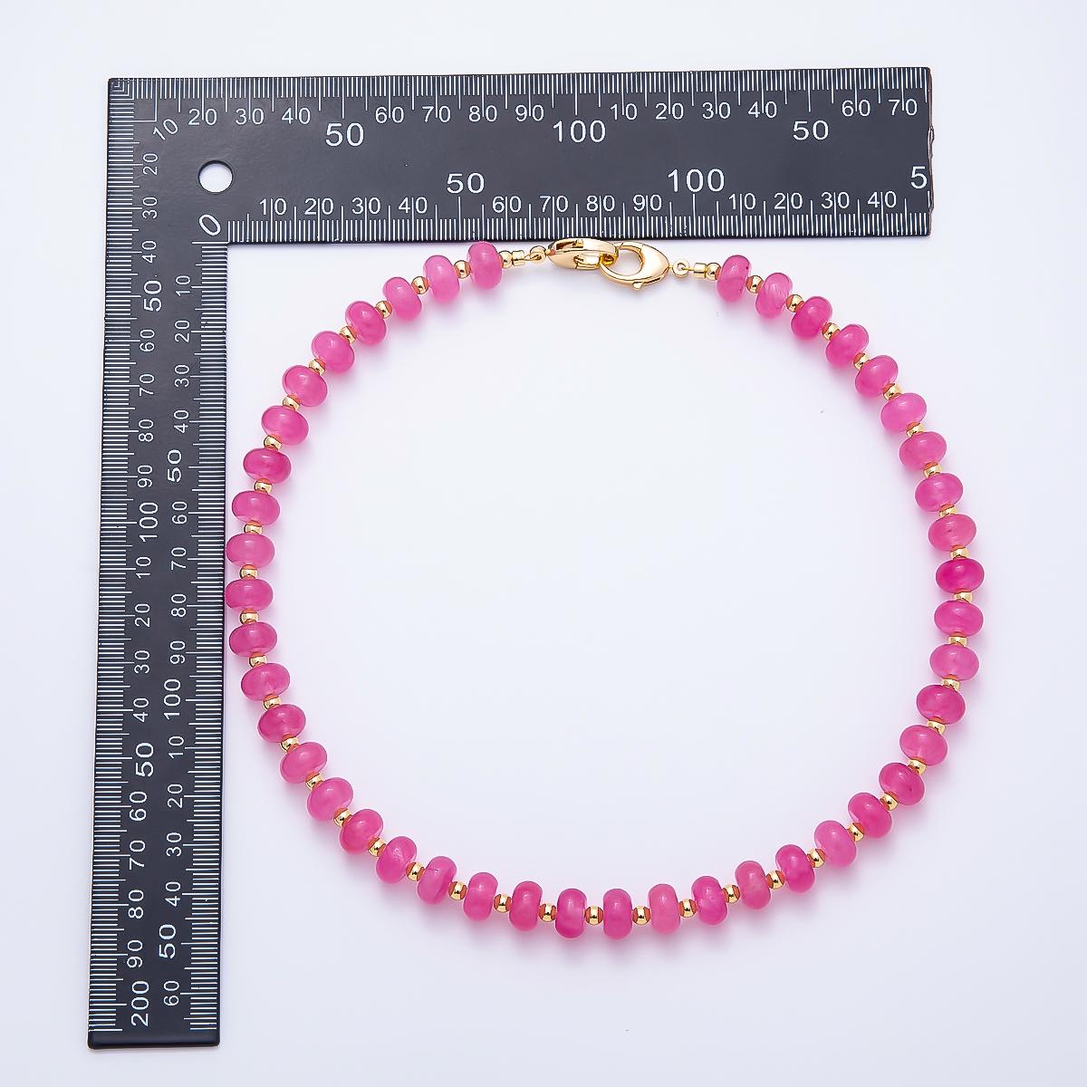 16K Gold Filled 4mm Pink Agate Bead Rondelle Gemstone Chain 18 Inch Necklace w. Dual Closure Gold Accents Trendy Summer Necklace | WA-01740