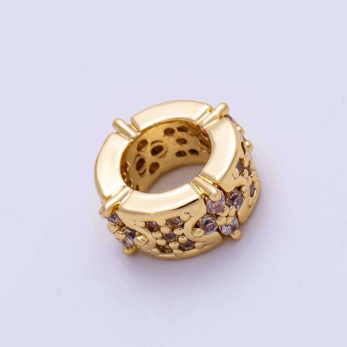 16K Gold Filled 10mm Clear Micro Paved CZ Flower Clover Rondelle Bead Crystal DIY Charm for custom Necklace or Bracelets | Beads-00532
