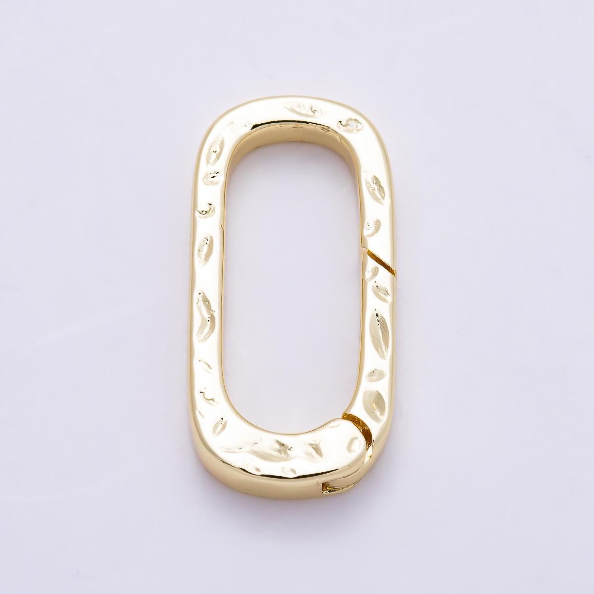 16K Gold Filled 22mm Hammered Oblong Push Gate Carabiner Clasp Enhancer Finding Charm Holder Connector custom necklace | Findings-00485
