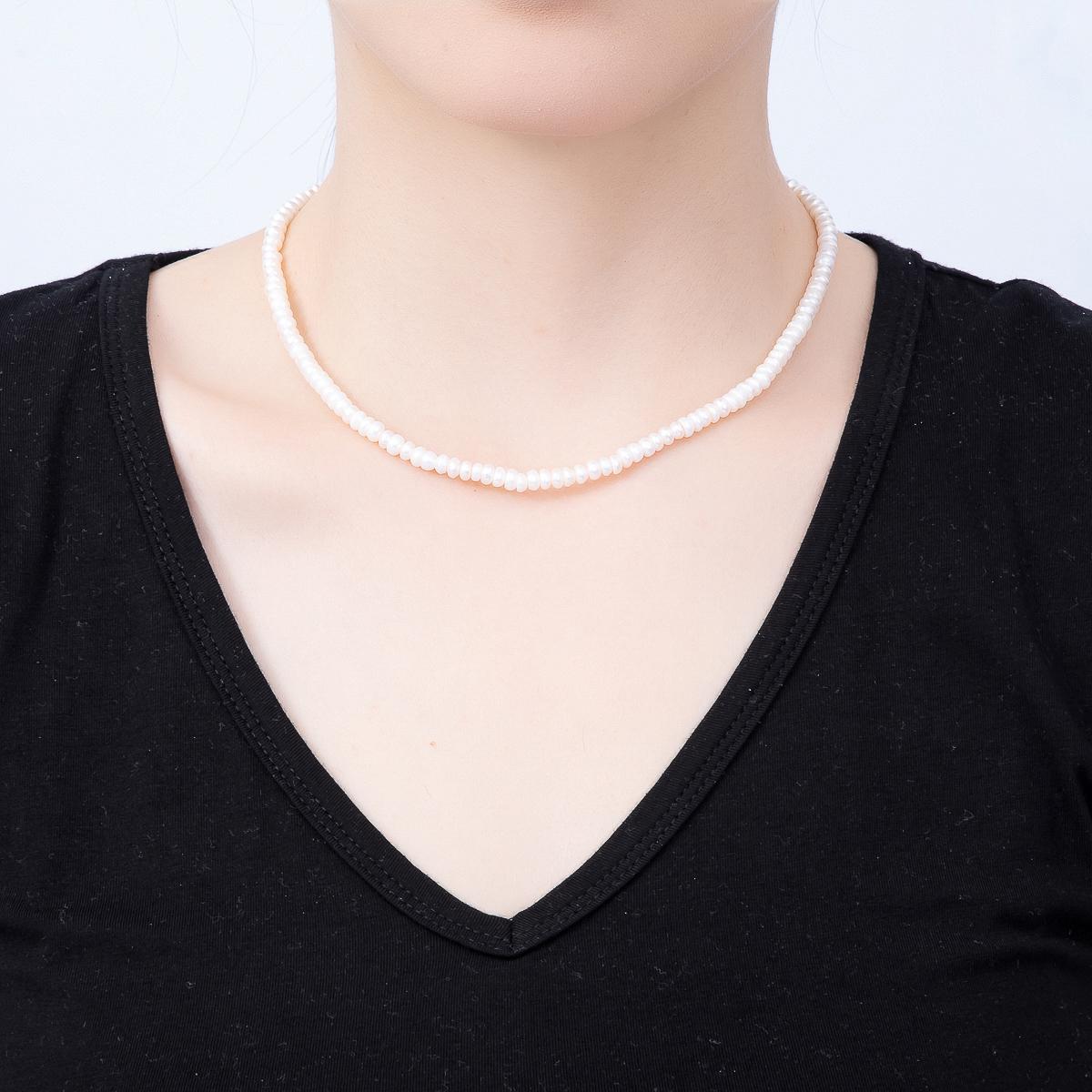 18K Gold Filled 5mm White Freshwater Pearl Rondelle Gemstone Chain 15 Inch Choker Necklace Wedding Jewelry Elegant Gift for her | WA-02321