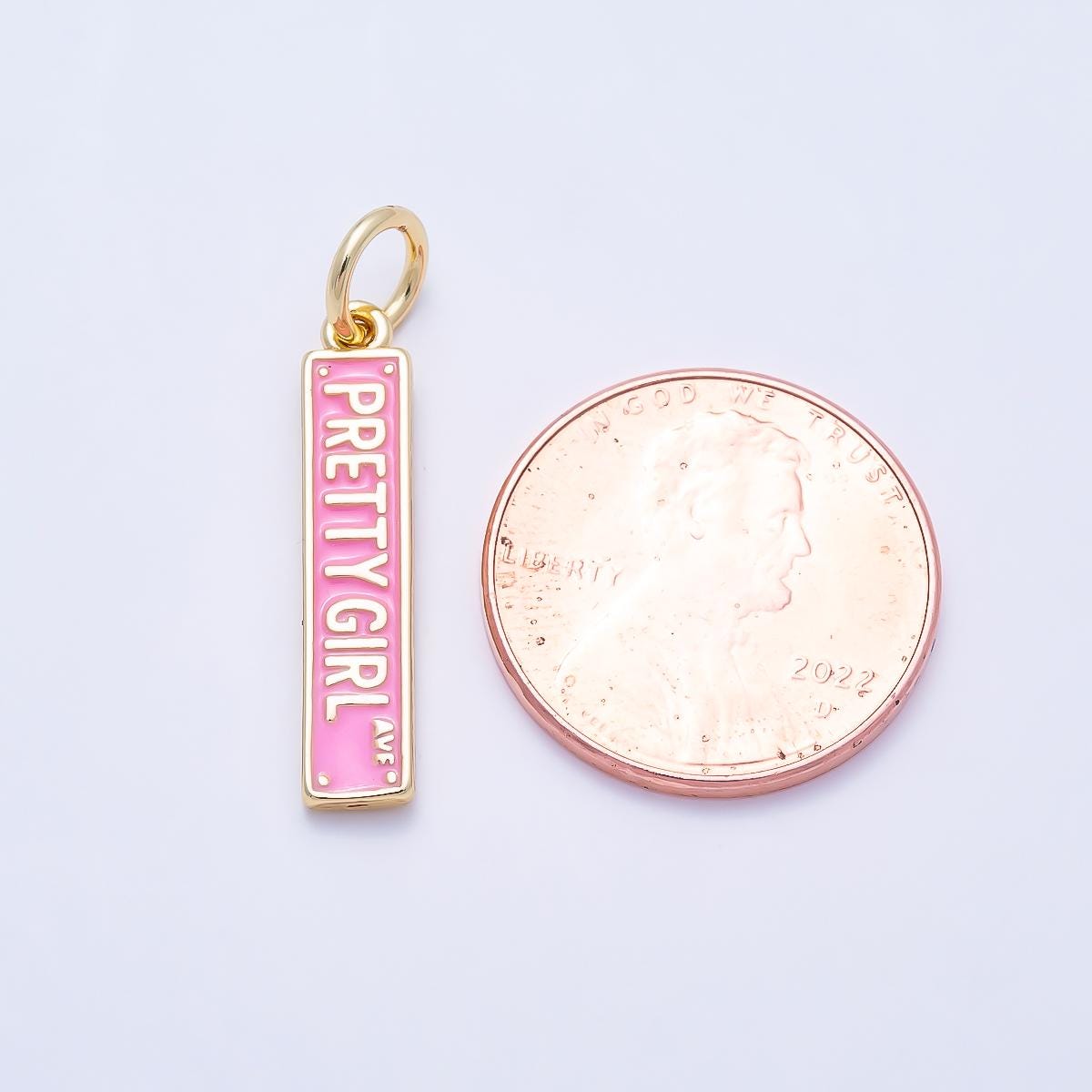 16K Gold Filled 22mm "Pretty Girl Ave" Pink Enamel Street Sign Charm Y2k Pop Star Gift for Her custom necklace or bracelet | Charms-01505