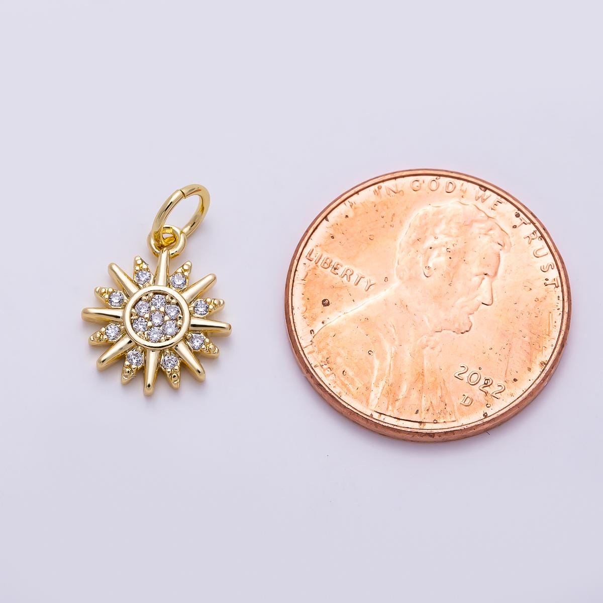 Micro Pave 18K Gold Filled 12mm Mini Sun Pendant Sunburst Celestial Jewelry Add-On Charm Sunshine Ray DIY Jewelry Making Supply Charms-01490
