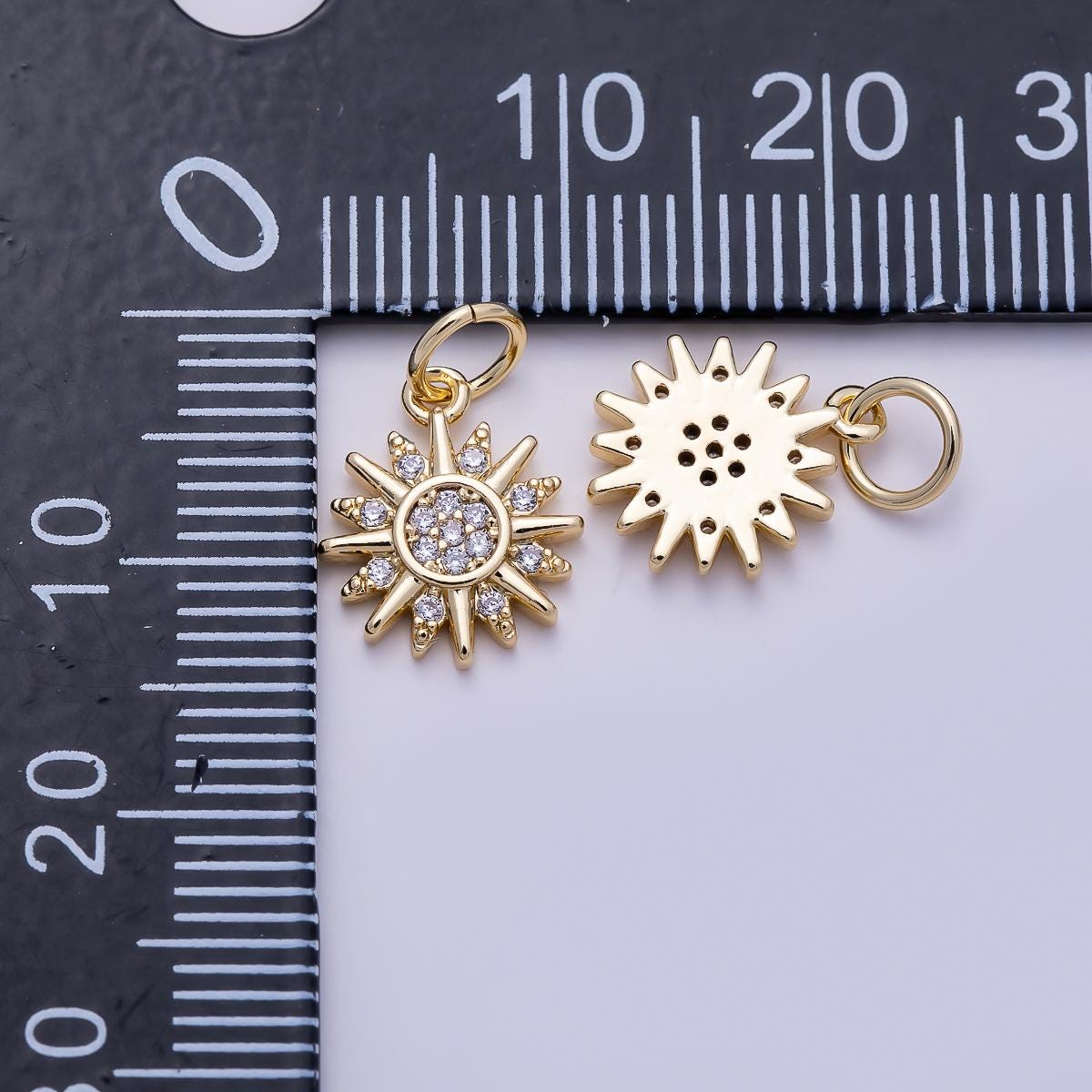 Micro Pave 18K Gold Filled 12mm Mini Sun Pendant Sunburst Celestial Jewelry Add-On Charm Sunshine Ray DIY Jewelry Making Supply Charms-01490