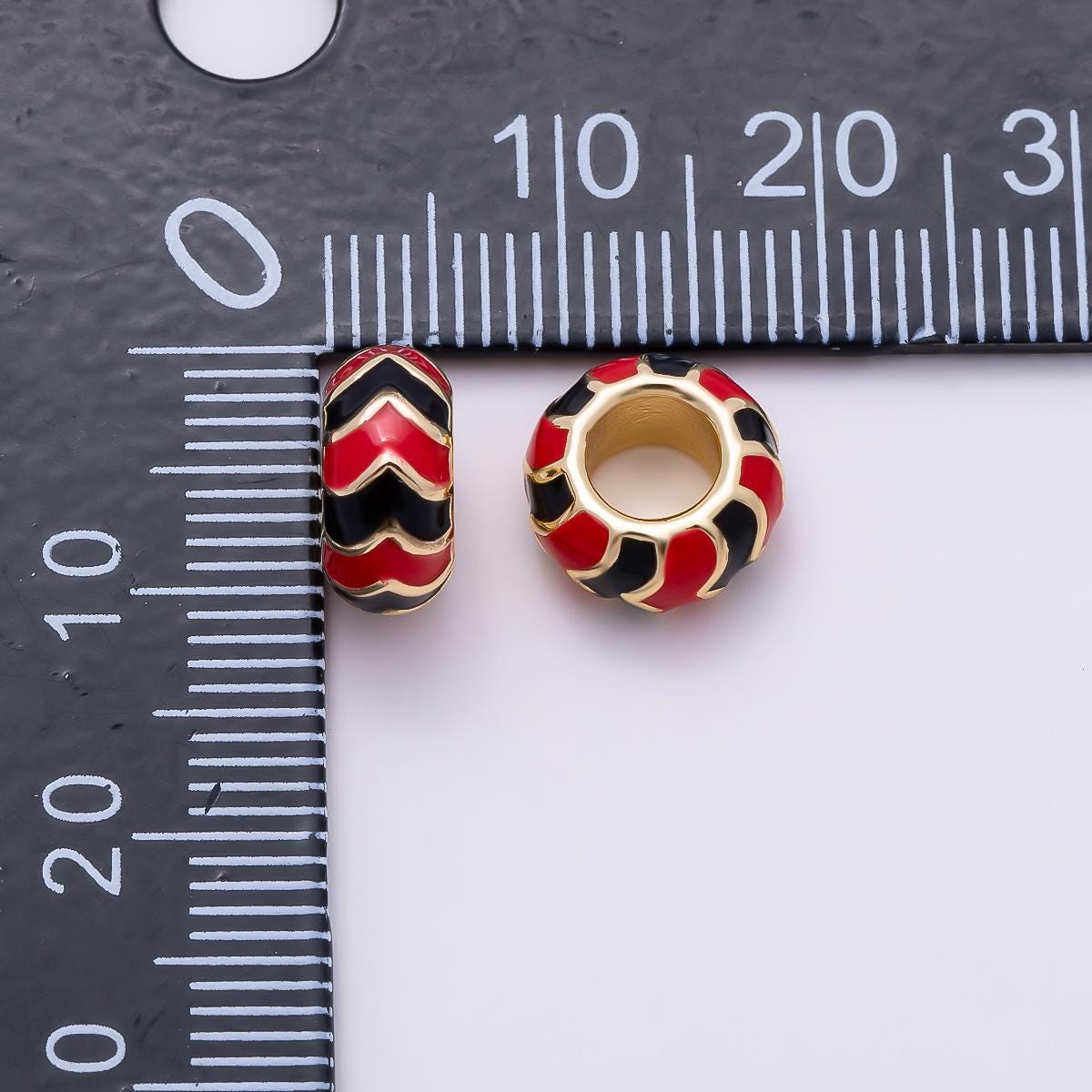 18k Gold Filled 10mm Colorful Chevron Enamel Spacer Bead Rondelle Charm Add on for Necklaces, Bracelets DIY Jewelry Making Supply BEADS-469