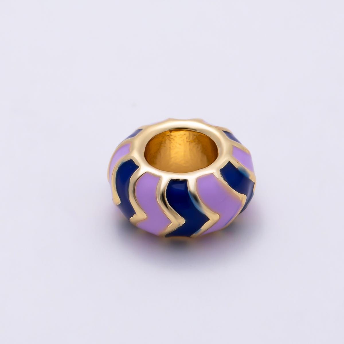 18k Gold Filled 10mm Colorful Chevron Enamel Spacer Bead Rondelle Charm Add on for Necklaces, Bracelets DIY Jewelry Making Supply BEADS-469