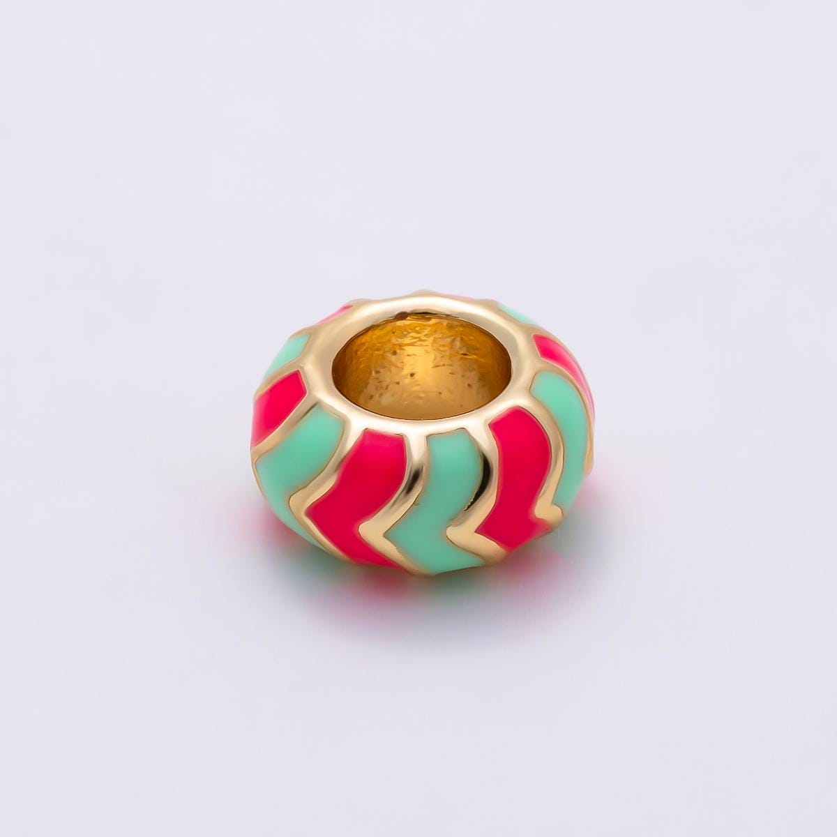 18k Gold Filled 10mm Colorful Chevron Enamel Spacer Bead Rondelle Charm Add on for Necklaces, Bracelets DIY Jewelry Making Supply BEADS-469
