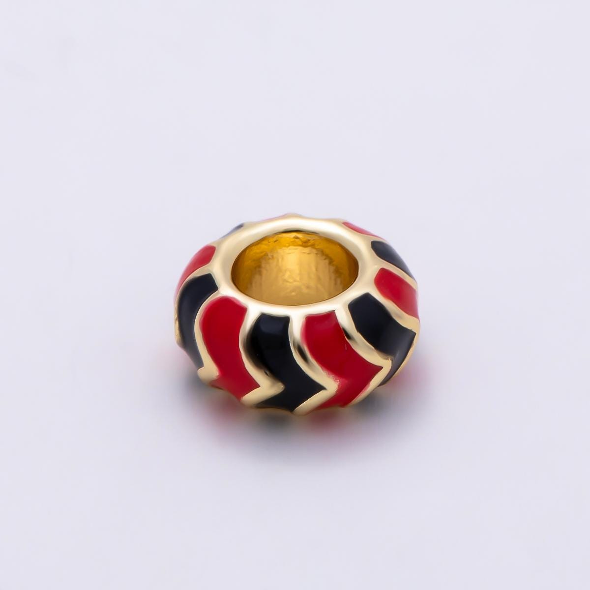 18k Gold Filled 10mm Colorful Chevron Enamel Spacer Bead Rondelle Charm Add on for Necklaces, Bracelets DIY Jewelry Making Supply BEADS-469