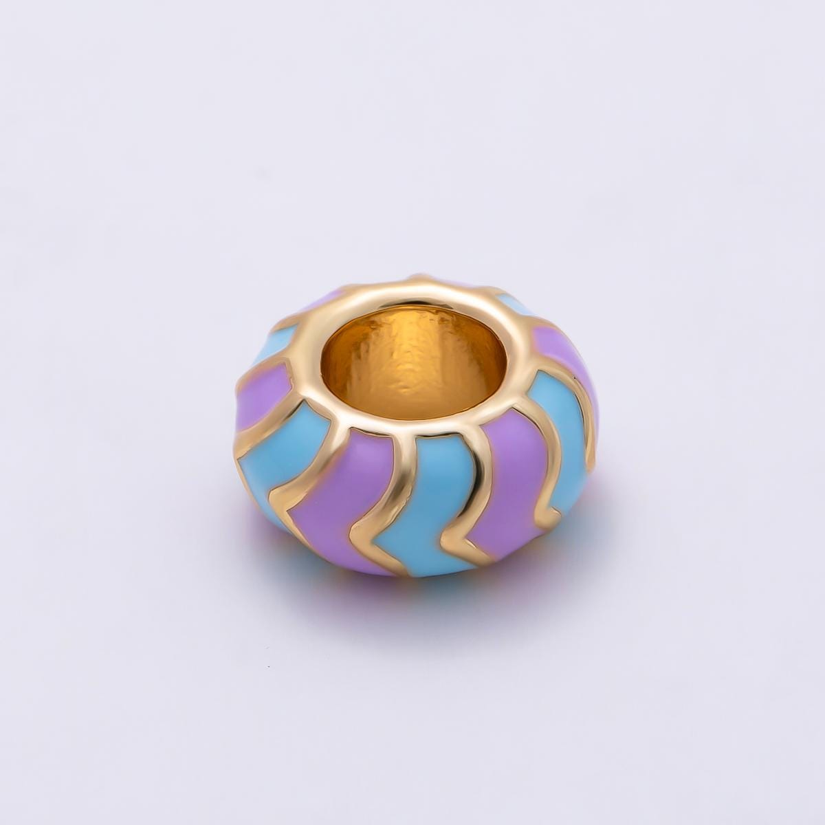 18k Gold Filled 10mm Colorful Chevron Enamel Spacer Bead Rondelle Charm Add on for Necklaces, Bracelets DIY Jewelry Making Supply BEADS-469