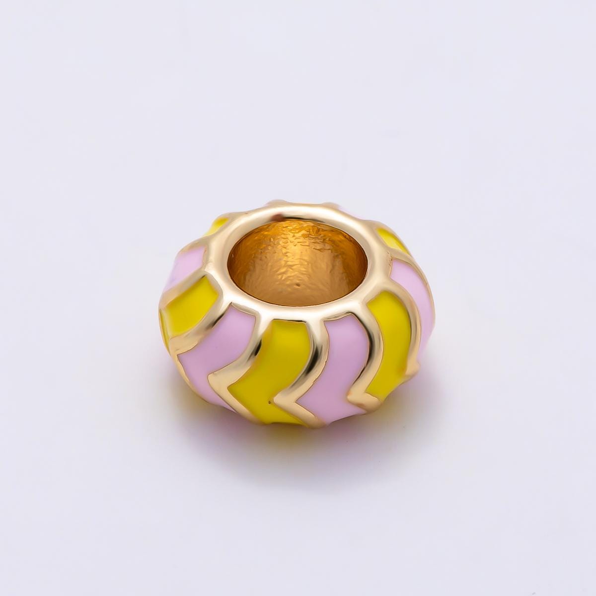 18k Gold Filled 10mm Colorful Chevron Enamel Spacer Bead Rondelle Charm Add on for Necklaces, Bracelets DIY Jewelry Making Supply BEADS-469