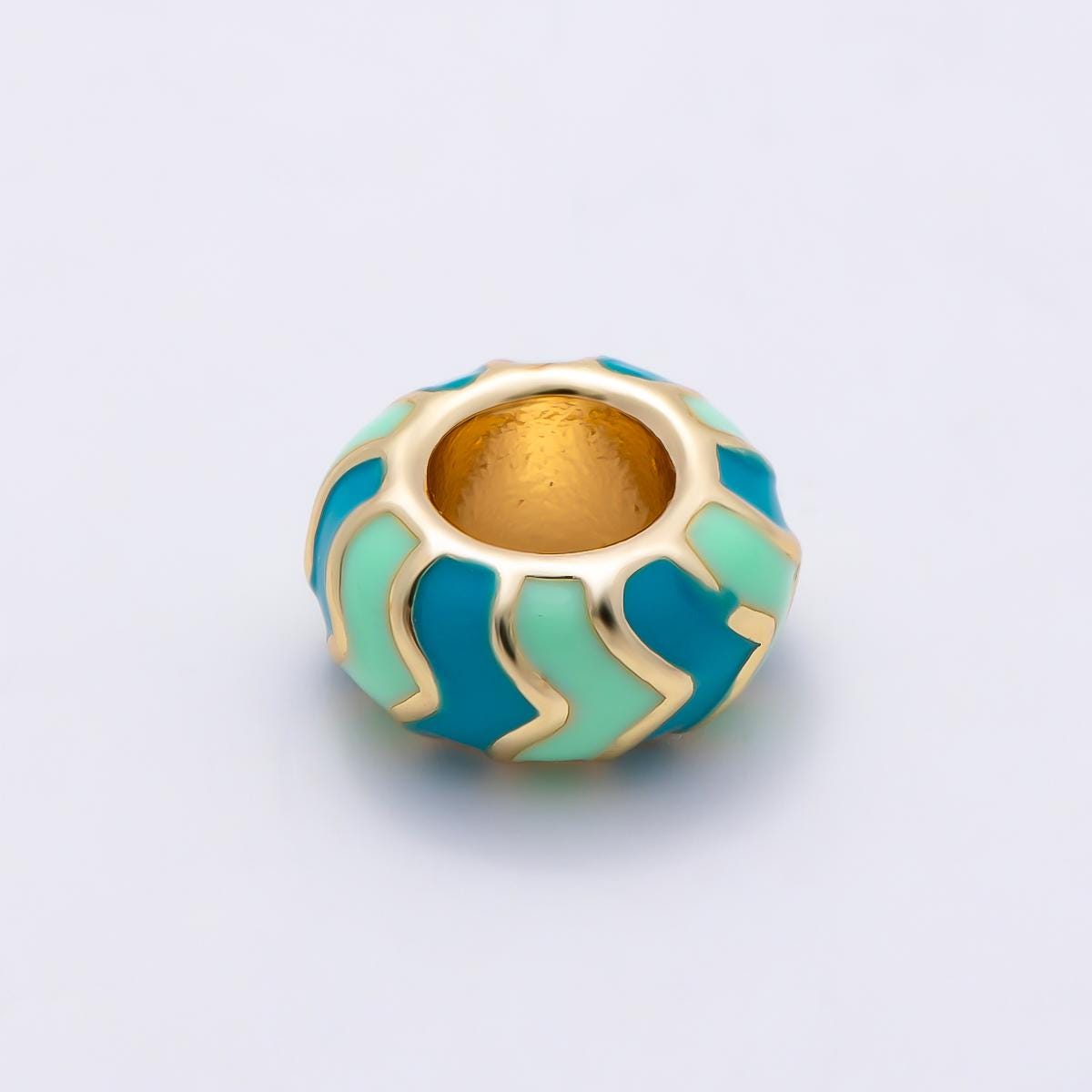 18k Gold Filled 10mm Colorful Chevron Enamel Spacer Bead Rondelle Charm Add on for Necklaces, Bracelets DIY Jewelry Making Supply BEADS-469