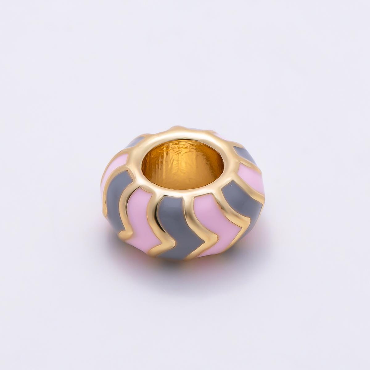 18k Gold Filled 10mm Colorful Chevron Enamel Spacer Bead Rondelle Charm Add on for Necklaces, Bracelets DIY Jewelry Making Supply BEADS-469
