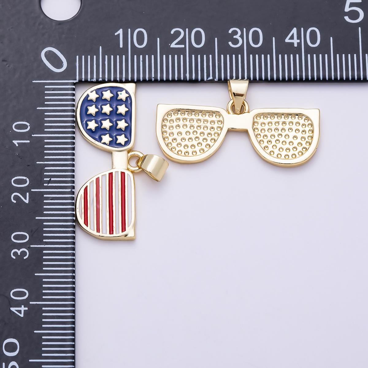 16K Gold Filled 12mm USA America Flag Enamel Sunglasses Pendant Patriotic Red White and Blue Independence Day Gift | Charms-01492